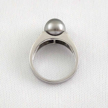 Load image into Gallery viewer, Solid Sterling Silver .925 Black-Grey Tahitian Pearl &amp; CZ Accent Ring