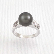 Load image into Gallery viewer, Solid Sterling Silver .925 Silver-Grey Tahitian Pearl &amp; CZ Accent Ring