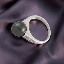 Load image into Gallery viewer, Solid Sterling Silver .925 Silver-Grey Tahitian Pearl &amp; CZ Accent Ring