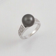 Load image into Gallery viewer, Solid Sterling Silver .925 Silver-Grey Tahitian Pearl &amp; CZ Accent Ring