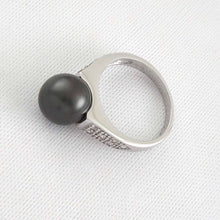 Load image into Gallery viewer, Solid Sterling Silver .925 Silver-Grey Tahitian Pearl &amp; CZ Accent Ring