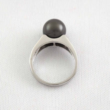Load image into Gallery viewer, Solid Sterling Silver .925 Silver-Grey Tahitian Pearl &amp; CZ Accent Ring