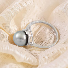 Load image into Gallery viewer, Solid Sterling Silver .925 Silver-Grey Tahitian Pearl Solitaire Ring