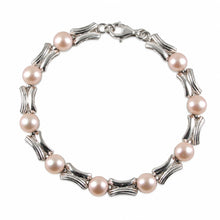 Load image into Gallery viewer, Pink Freshwater Pearl Bracelet – 9-Segment Solid 925 Sterling Silver Links
