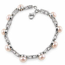 Load image into Gallery viewer, Pink Freshwater Pearl Bracelet – 9-Segment Solid 925 Sterling Silver Links