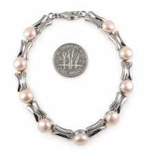 Load image into Gallery viewer, Pink Freshwater Pearl Bracelet – 9-Segment Solid 925 Sterling Silver Links