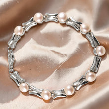 Load image into Gallery viewer, Pink Freshwater Pearl Bracelet – 9-Segment Solid 925 Sterling Silver Links