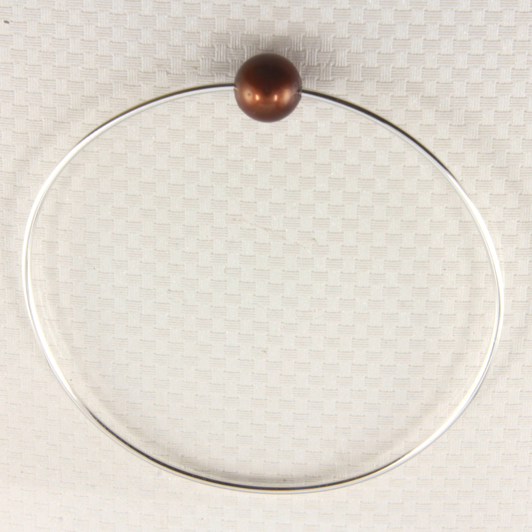 9400233-Hand-Crafted-Sterling-Silver-Wire-Chocolate-Freshwater-Pearl-Bangle