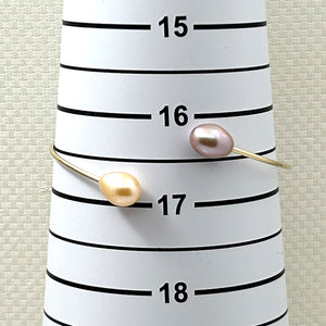 9400278- DOUBLE PEACH & PINK CULTURED PEARL CUFF BRACELETS