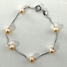 Load image into Gallery viewer, 9401092-Peach-Cultured-Pearl-Bracelet-Sterling-Silver-Box-Chain-Links