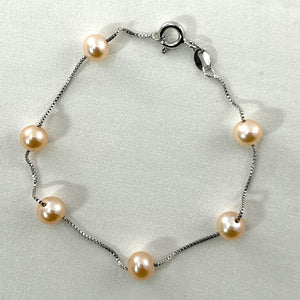 9401092-Peach-Cultured-Pearl-Bracelet-Sterling-Silver-Box-Chain-Links