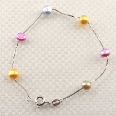 Multi-Color Baby Baroque Pearl Tin-Cup Bracelet/Anklet – Sterling Silver