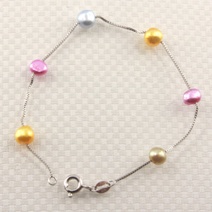 9401195-Handcrafted-Silver-Multi-Color-Baby-Baroque-Pearl-Tin-Cup-Bracelet-Anklet