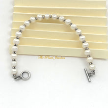 Load image into Gallery viewer, White Freshwater Pearl Bracelet with Sterling Silver Bali Beads