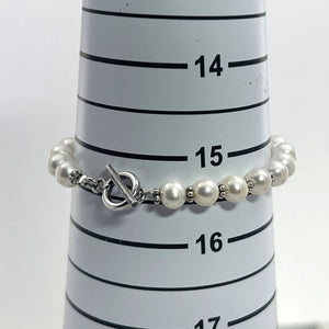 White Freshwater Pearl Bracelet with Sterling Silver Bali Beads