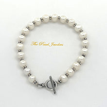 Load image into Gallery viewer, White Freshwater Pearl Bracelet with Sterling Silver Bali Beads