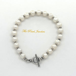 White Freshwater Pearl Bracelet with Sterling Silver Bali Beads