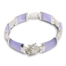 Load image into Gallery viewer, Lavender Jade Bracelet with Chinese Characters – 925 Sterling Silver