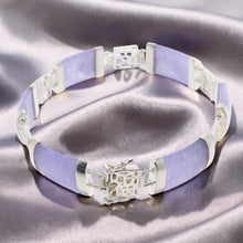 Load image into Gallery viewer, Lavender Jade Bracelet with Chinese Characters – 925 Sterling Silver