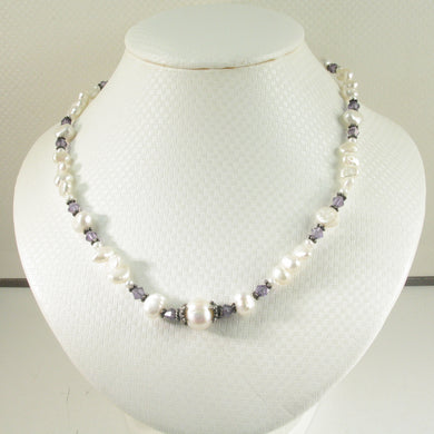 White Pearl & Multi-Color Crystal Necklace