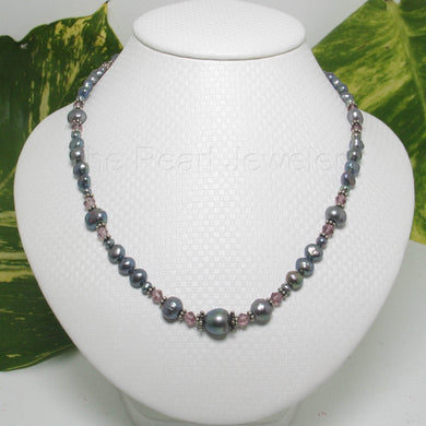 Black Pearl & Multi-Crystal Necklace