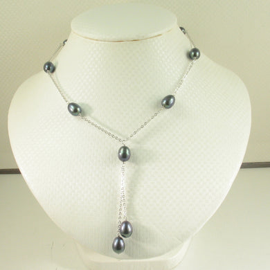 Solid Silver .925 Black Pearl Tin-Cup Necklace