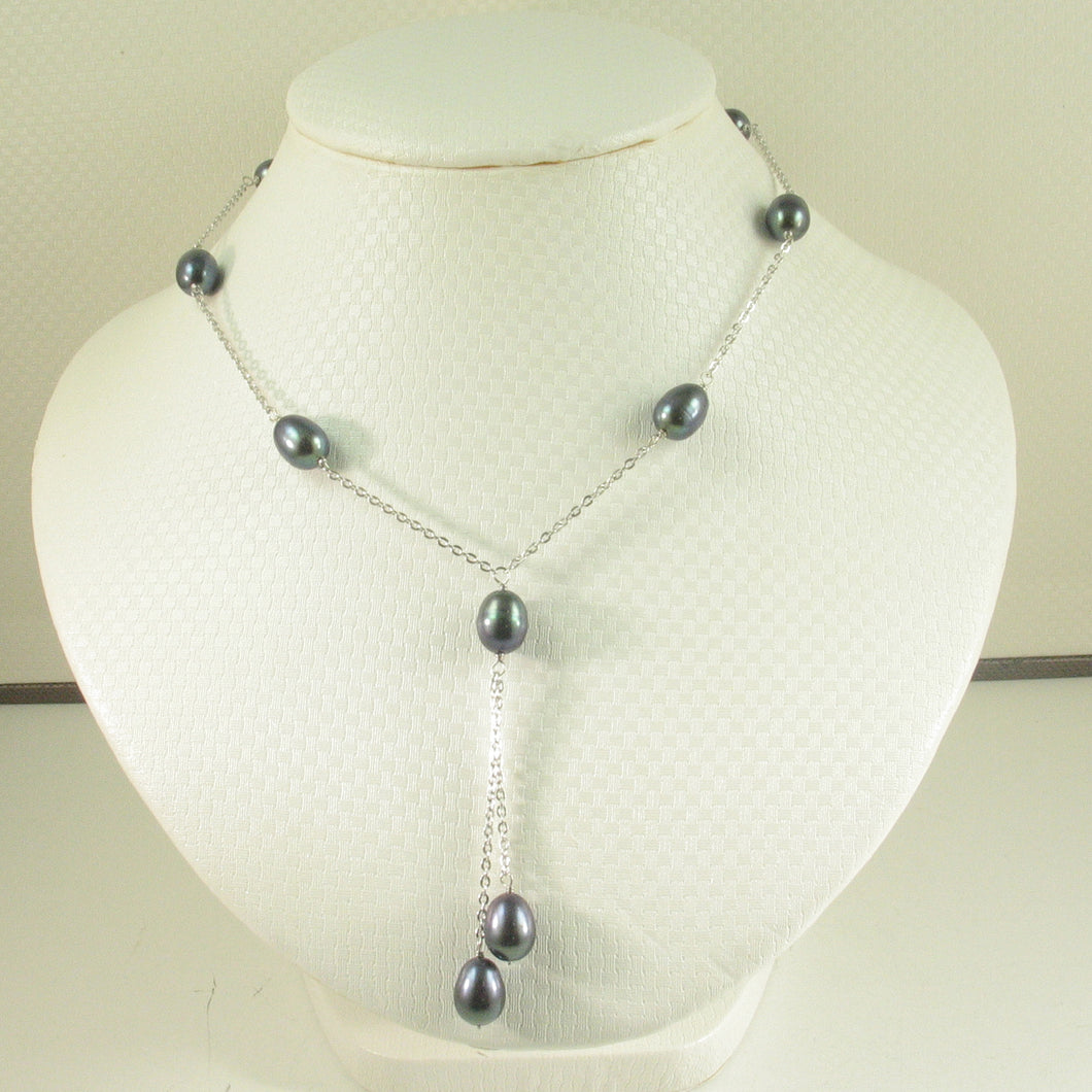 Solid Silver .925 Black Pearl Tin-Cup Necklace