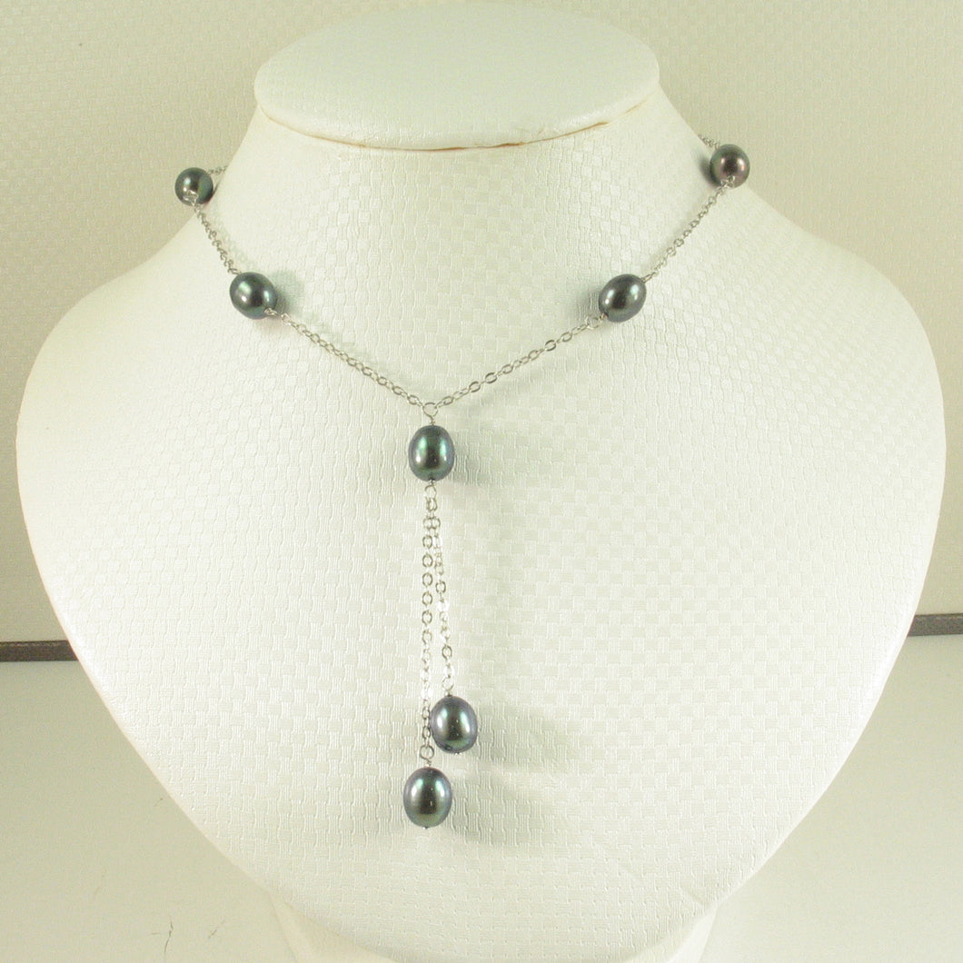 Solid Silver .925 Black Pearl Tin-Cup Necklace