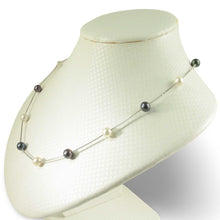 Load image into Gallery viewer, Solid Silver .925 Black &amp; White Pearl Tin-Cup Necklace