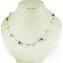 Load image into Gallery viewer, Solid Silver .925 Pink, Black &amp; White Pearl Tin-Cup Necklace