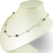 Load image into Gallery viewer, Solid Silver .925 Pink, Black &amp; White Pearl Tin-Cup Necklace