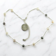 Load image into Gallery viewer, Solid Silver .925 Pink, Black &amp; White Pearl Tin-Cup Necklace