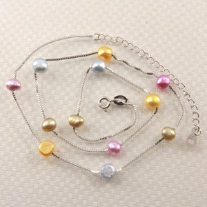 Solid Silver .925 Multi-Color Baby Baroque Pearl Tin-Cup Necklace