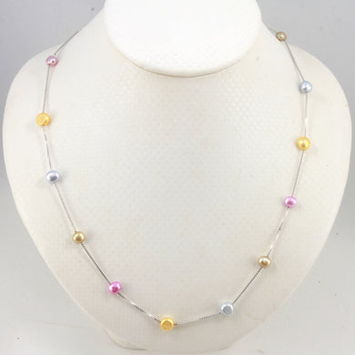 Solid Silver .925 Multi-Color Baby Baroque Pearl Tin-Cup Necklace