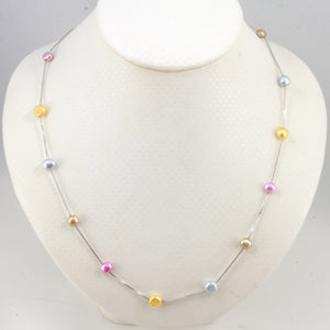 Solid Silver .925 Multi-Color Baby Baroque Pearl Tin-Cup Necklace