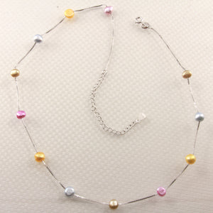 Solid Silver .925 Multi-Color Baby Baroque Pearl Tin-Cup Necklace