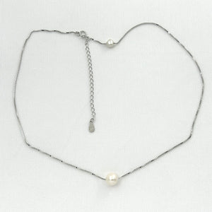 9604090 STERLING SILVER BOX CHAIN SLIDER WHITE PEARL ADJUSTABLE LENGTH NECKLACE