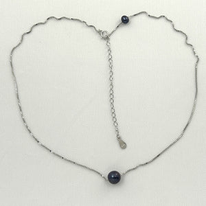 9604091 STERLING SILVER BOX CHAIN SLIDER BLACK PEARL ADJUSTABLE LENGTH NECKLACE