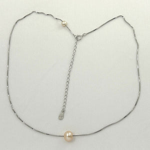 9604092 STERLING SILVER BOX CHAIN SLIDER PEACH PEARL ADJUSTABLE LENGTH NECKLACE