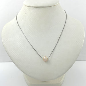 9604092 STERLING SILVER BOX CHAIN SLIDER PEACH PEARL ADJUSTABLE LENGTH NECKLACE