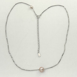 9604094 STERLING SILVER BOX CHAIN SLIDER PINK PEARL ADJUSTABLE LENGTH NECKLACE