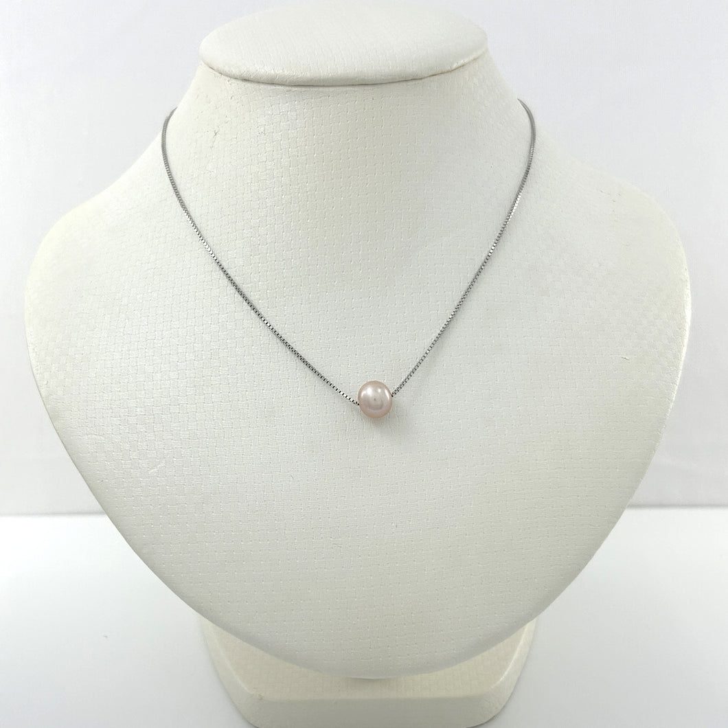 9604094 STERLING SILVER BOX CHAIN SLIDER PINK PEARL ADJUSTABLE LENGTH NECKLACE