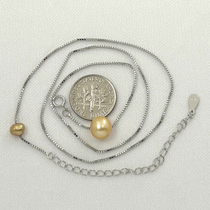 9604095 SILVER BOX CHAIN SLIDER GOLDEN PEARL ADJUSTABLE LENGTH NECKLACE