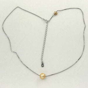 9604095 SILVER BOX CHAIN SLIDER GOLDEN PEARL ADJUSTABLE LENGTH NECKLACE