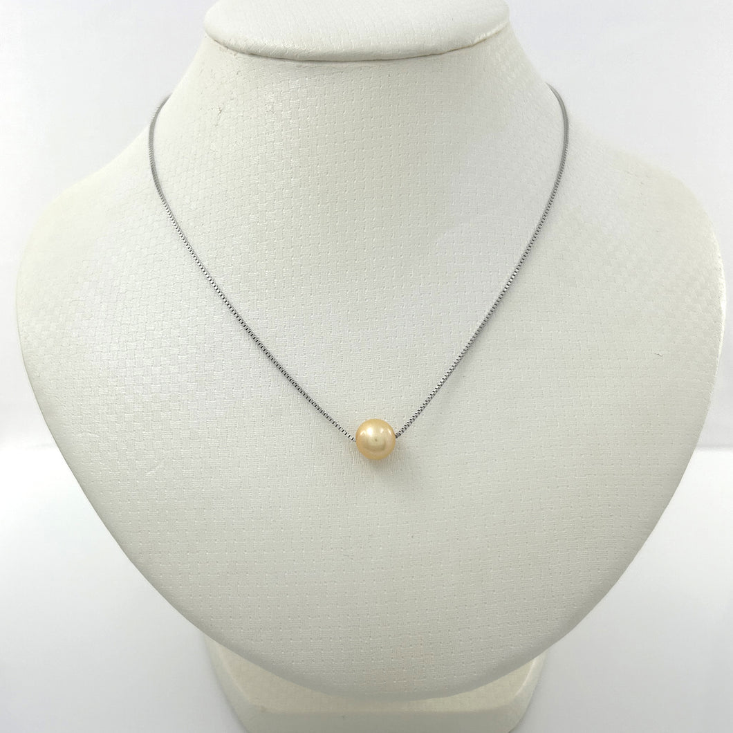 9604095 SILVER BOX CHAIN SLIDER GOLDEN PEARL ADJUSTABLE LENGTH NECKLACE