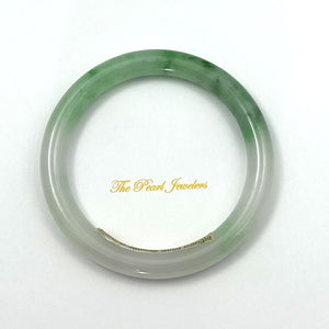 A-Grade Natural White-Green Two-Toned Jadeite Round Bangle