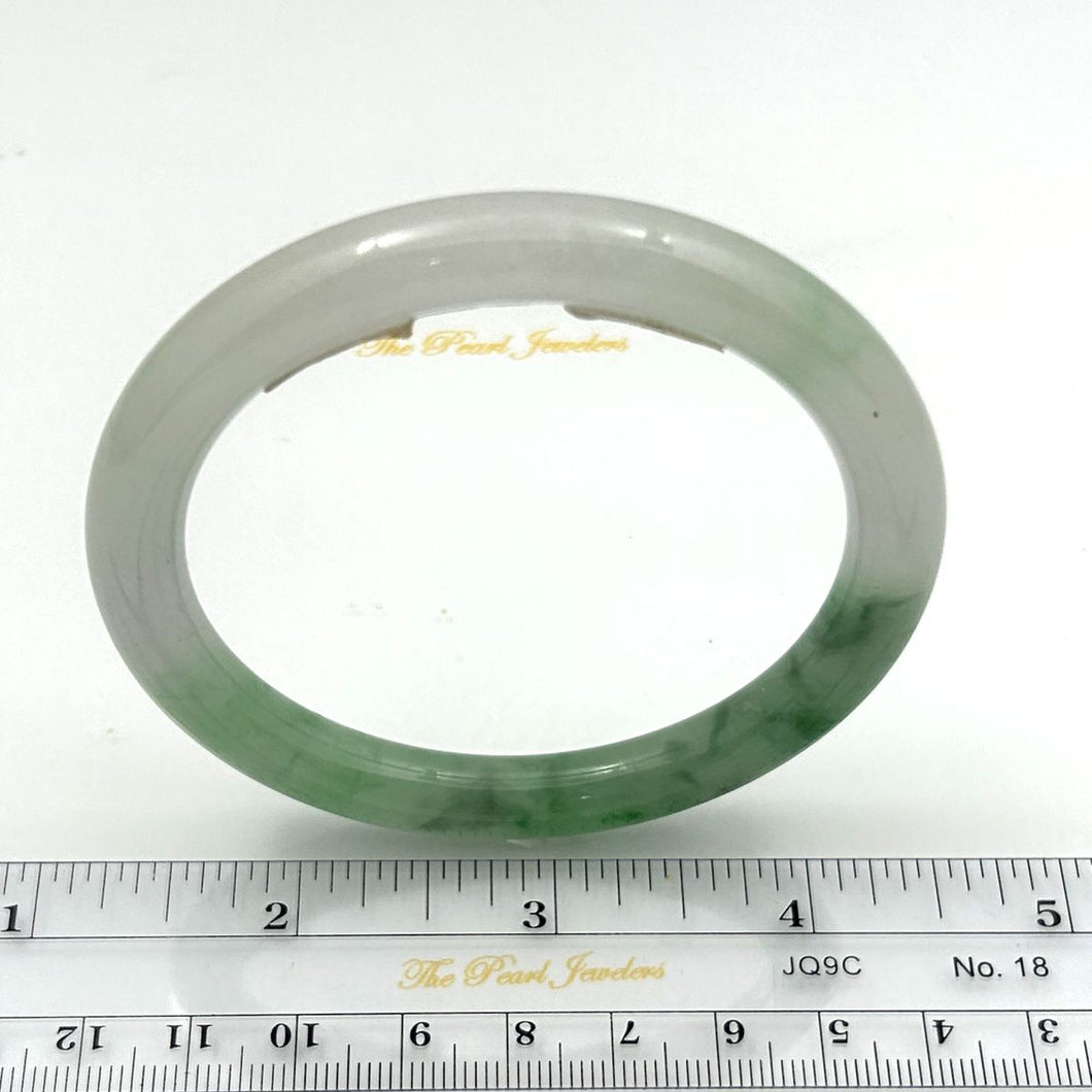 A-Grade Natural White-Green Two-Toned Jadeite Round Bangle