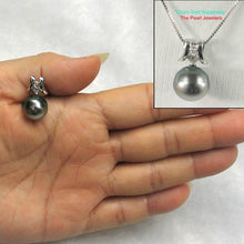 Load image into Gallery viewer, Round Black Tahitian Pearl &amp; Diamond Angel-Wing Pendant
