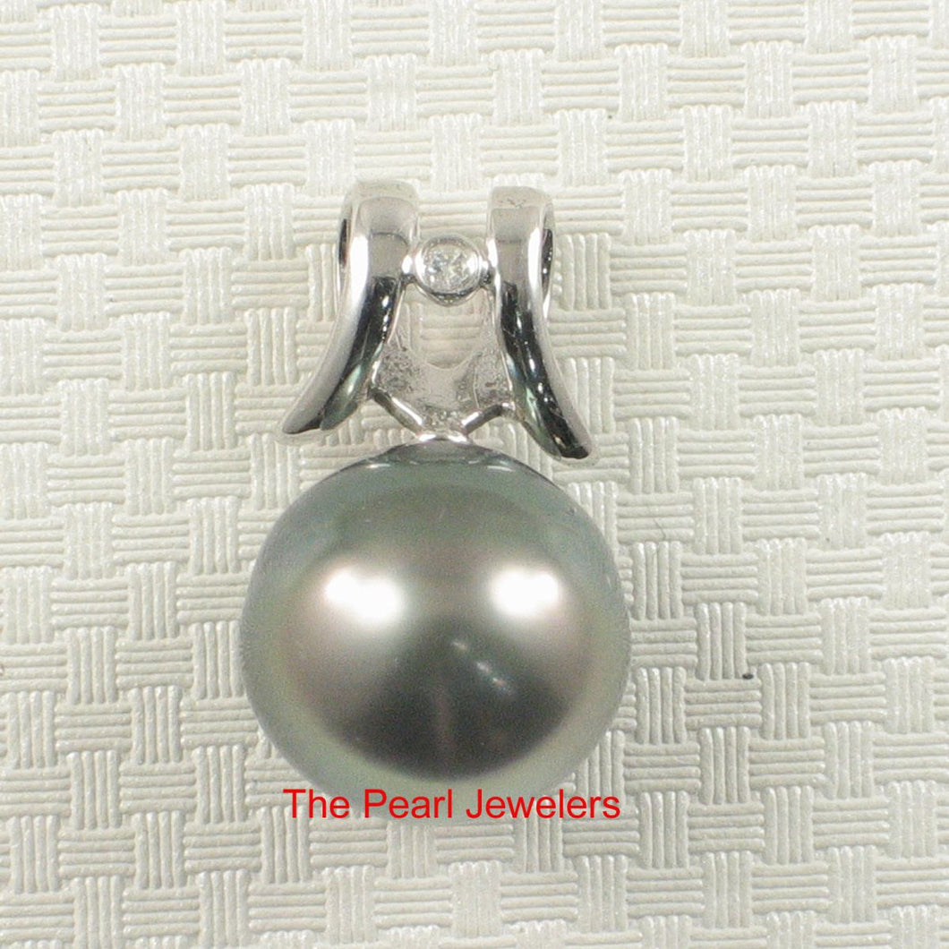 Round Black Tahitian Pearl & Diamond Angel-Wing Pendant