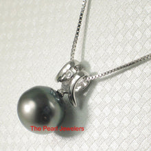 Load image into Gallery viewer, Round Black Tahitian Pearl &amp; Diamond Angel-Wing Pendant
